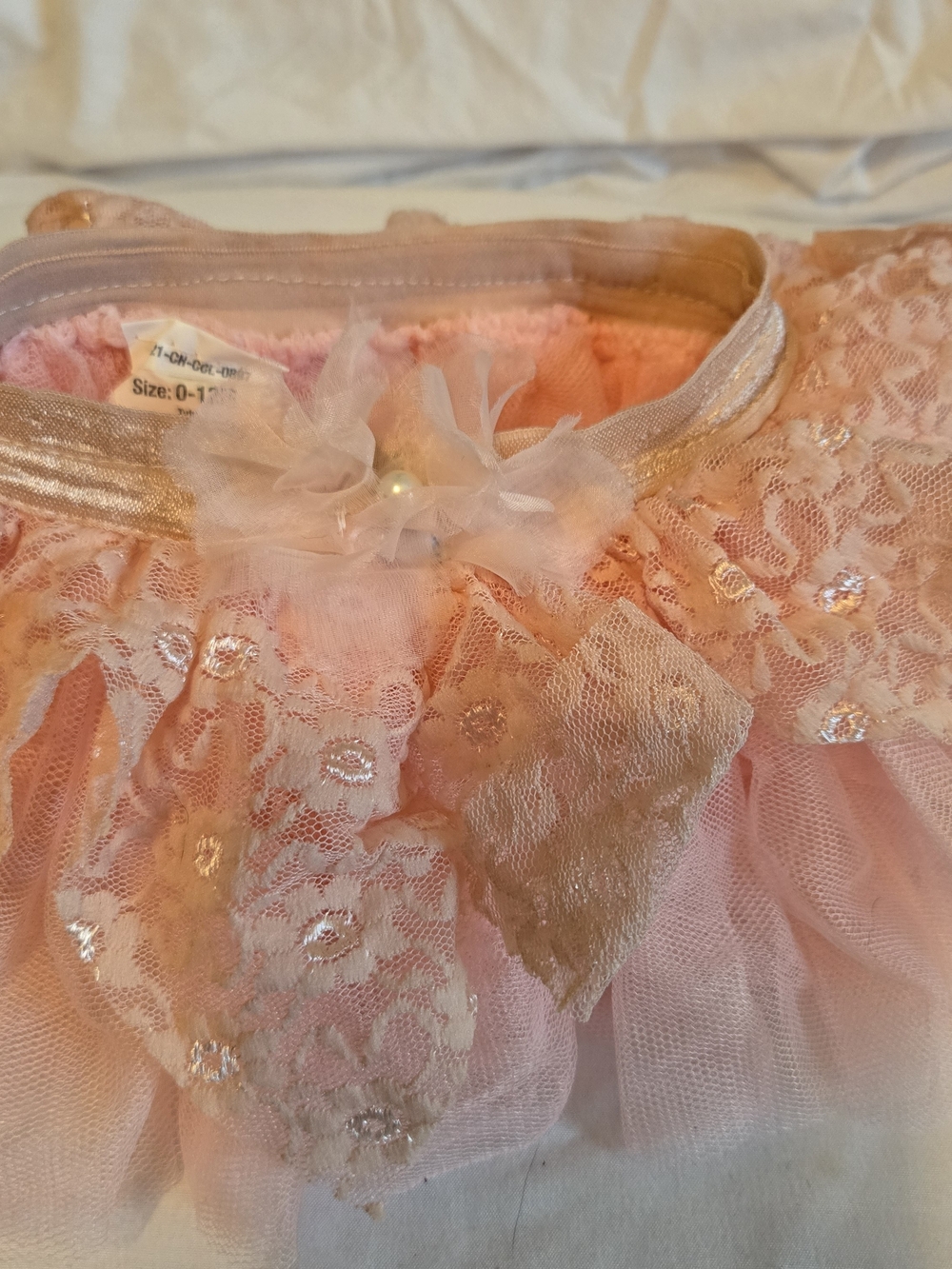 Elly & Emmy Pink Lace & Tulle Baby Dress with Pearl Accent SZ 0-12M